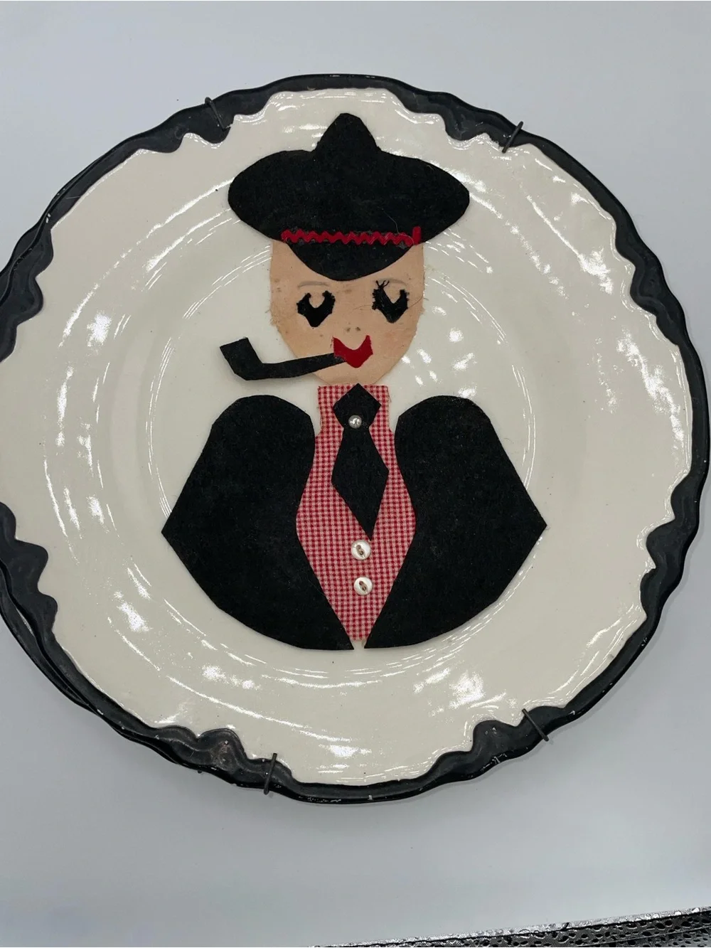 Vintage Decorative Plate Pair — Black and Pink Lady & Gentleman Motif